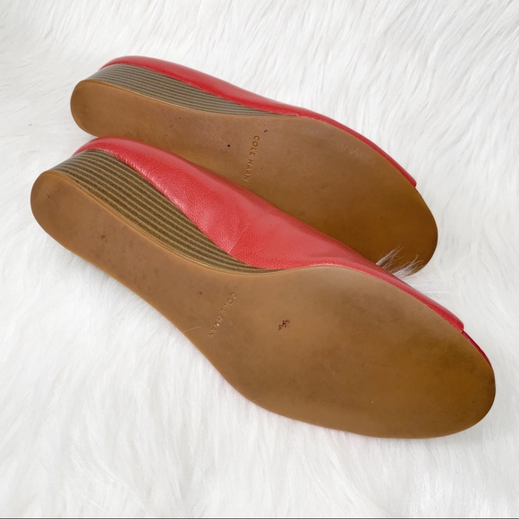 SOLD-Cole Haan Leather Peep Toe Low Heel Red Wedge Slip On Shoes - Picture 12 of 14